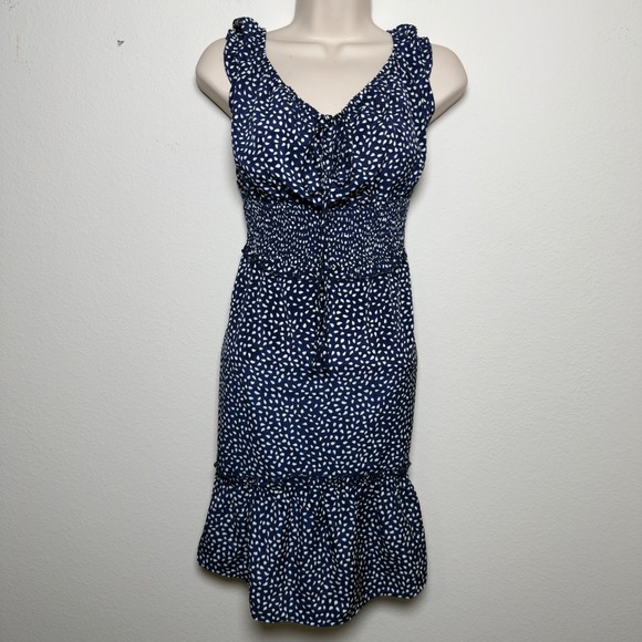 Women Milkmaid Mini Tiered Dress XXL Blue White Ditsy Floral Smocked Cottage - Picture 2 of 11